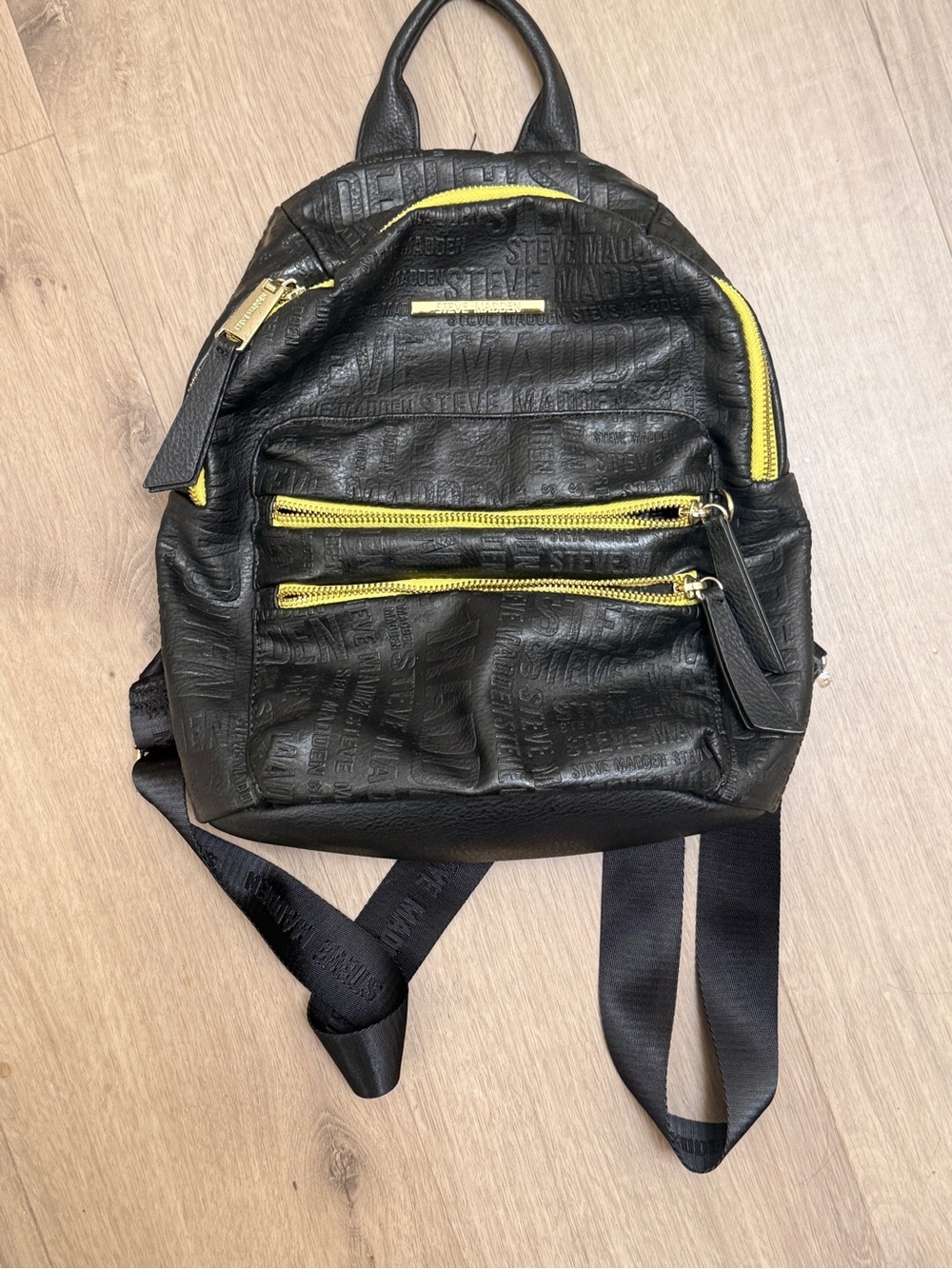 Steve Madden Black Backpack with Yellow Zippers